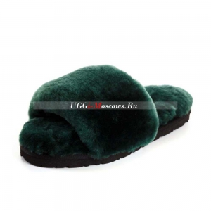 UGG FLUFF SLIDE SLIPPERS DARK GREEN