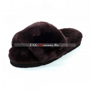 UGG FLUFF SLIDE SLIPPERS CHOCOLATE