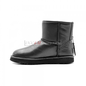 UGG CLASSIC ONE ZIP MINI LEATHER BLACK