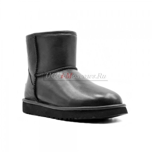 UGG CLASSIC ONE ZIP MINI LEATHER BLACK