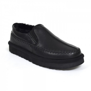 UGG STITCH SLIP ON LEATHER BLACK