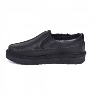 UGG STITCH SLIP ON LEATHER BLACK