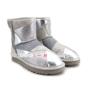 Ugg Classic Mini Glitter PATCHWORK BOOT - Silver  