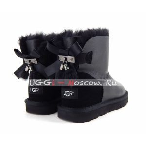 Ugg Mini Bailey Bow Fur Brush Metallic Boot - Black